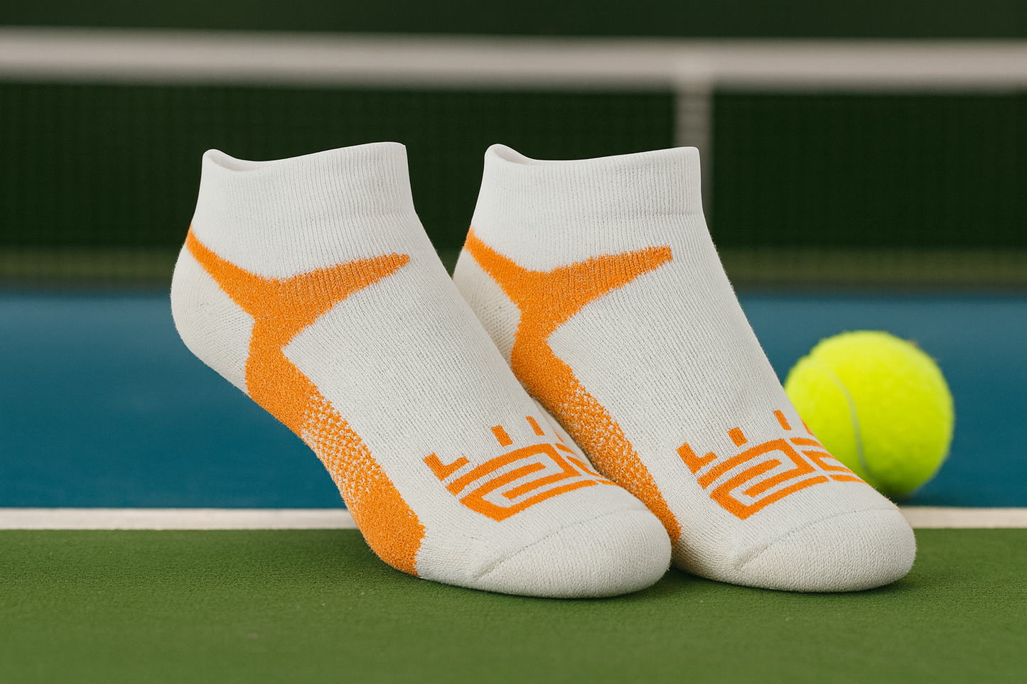 Golf & Tennis: Merino Wool Athletic Peds -White & Orange 2 Pair (4 Socks)