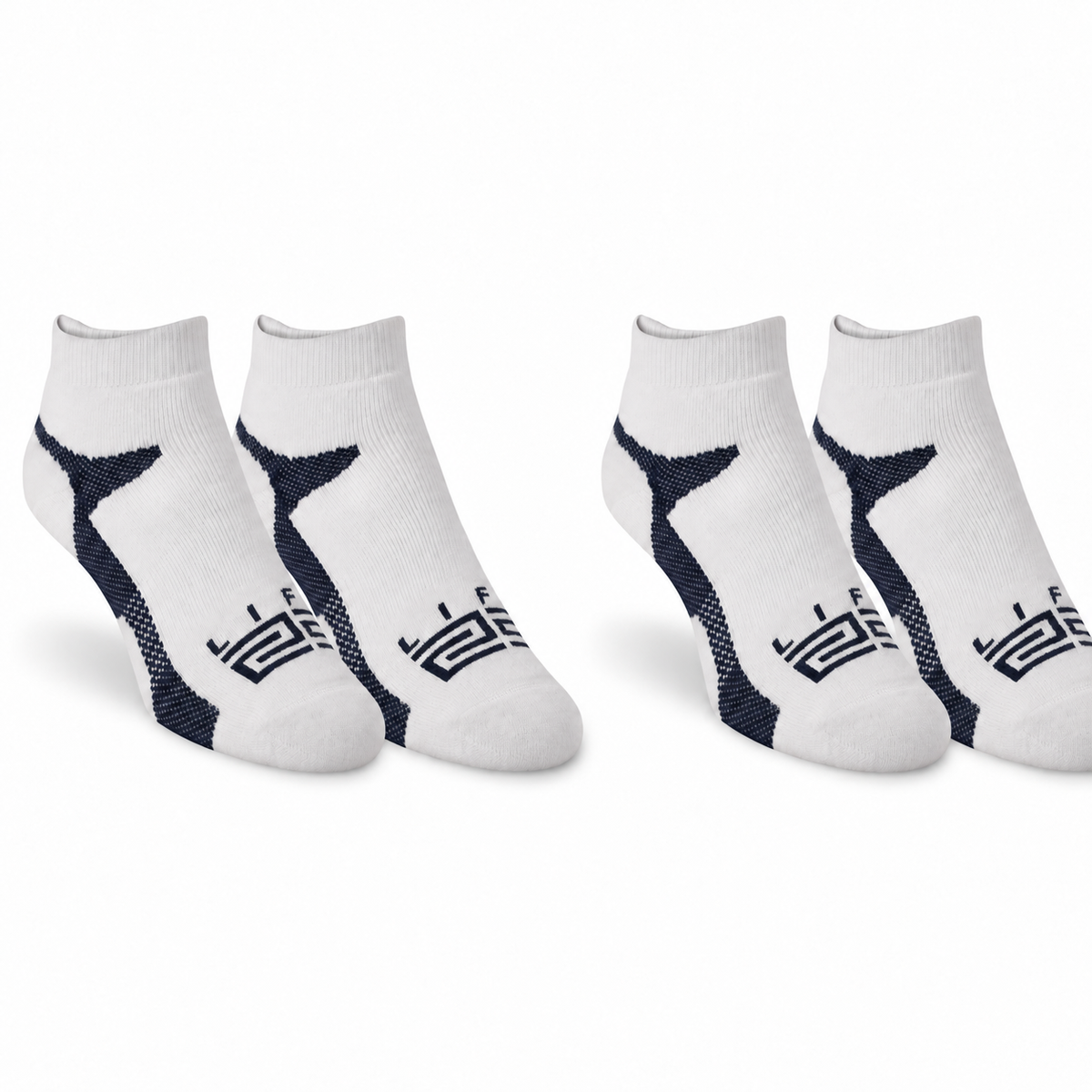 Golf & Tennis: Merino Wool Athletic Peds  -White & Navy 2 Pair (4 Socks)