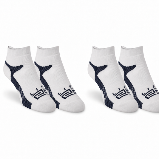 Golf & Tennis: Merino Wool Athletic Peds  -White & Navy 2 Pair (4 Socks)