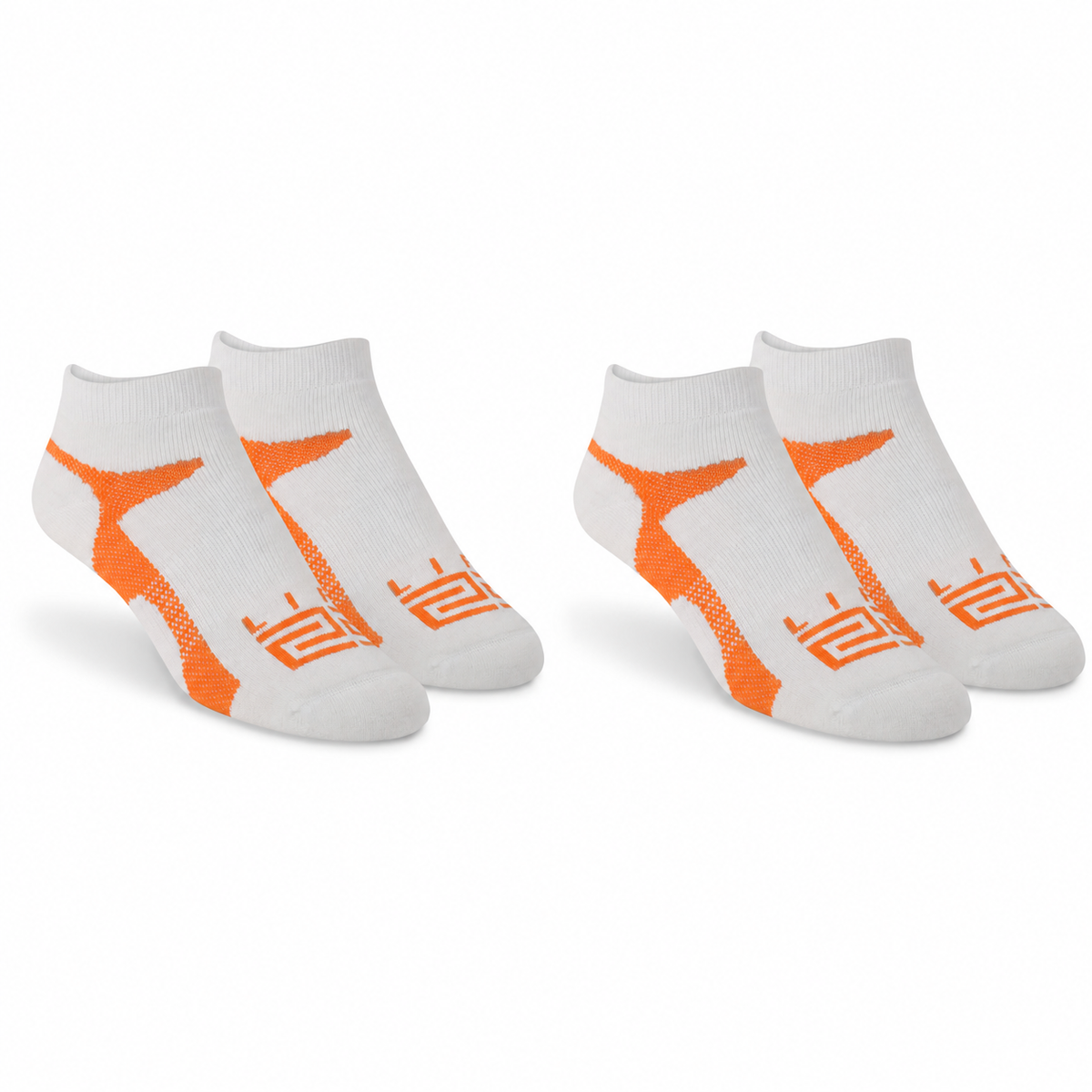 Golf & Tennis: Merino Wool Athletic Peds  -White & Orange 2 Pair (4 Socks)