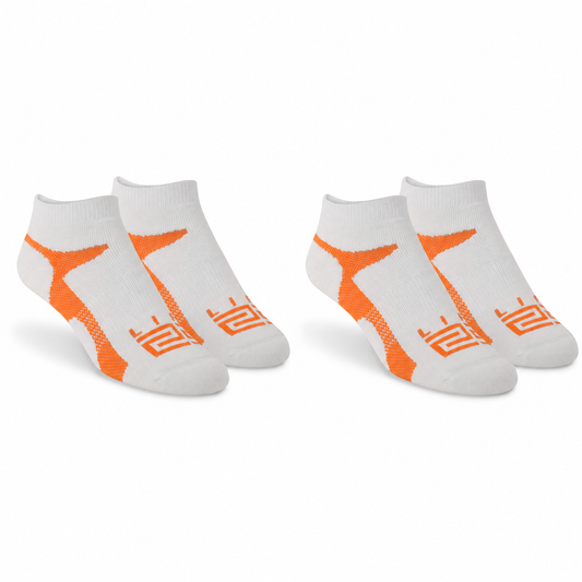 Golf & Tennis: Merino Wool Athletic Peds  -White & Orange 2 Pair (4 Socks)