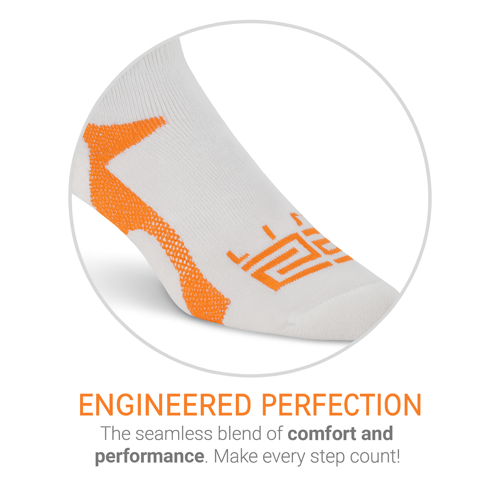 Golf & Tennis: Merino Wool Athletic Peds  -White & Orange 2 Pair (4 Socks)